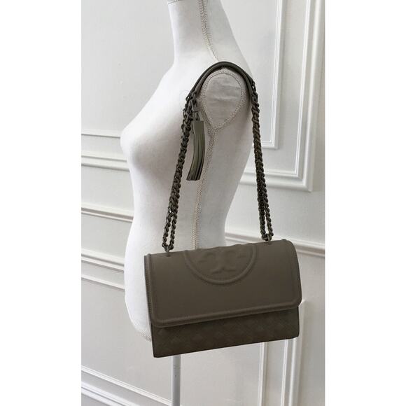 🆕 Tory Burch Fleming Convertible Shoulder GRAY HERON Matte Bag $598 - Picture 16 of 16